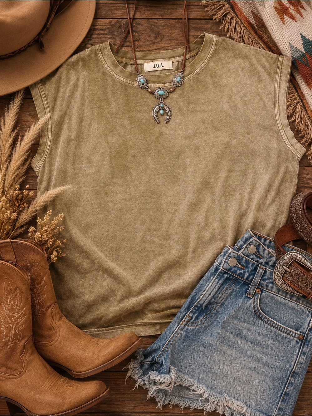 J.O.A. Olive Mineral-Wash Raw-Edge Tank